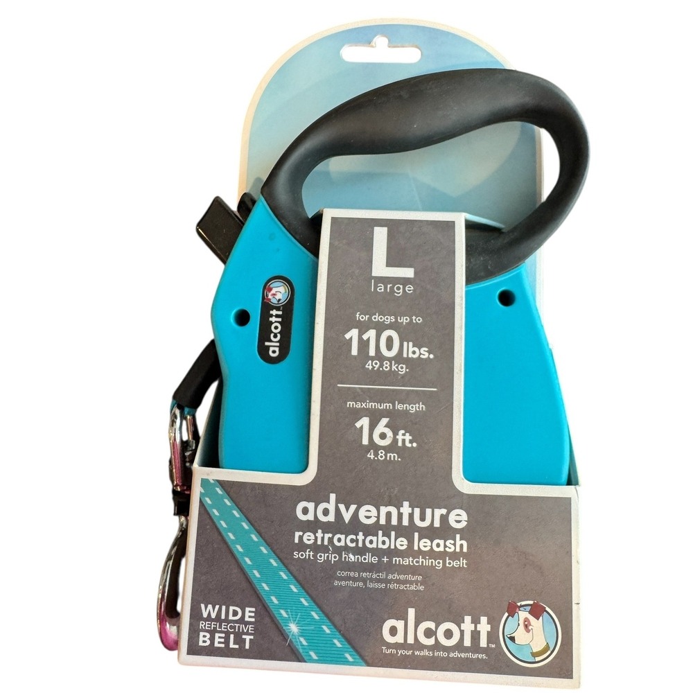 Alcott Adventure Retractable Dog Leash Large 16' 110lbs Wide Reflective Belt NEW
